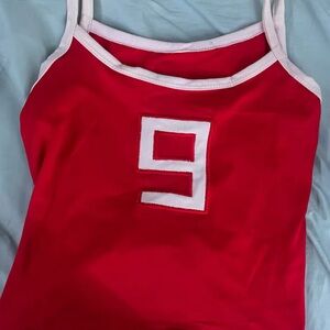 Red tank top with number